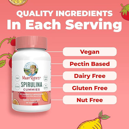 MARYRUTH'S Spirulina Gummies Made with Organic Spirulina | Superfood Gummies for Ages 14+ | Antioxidant | Vegan | Non-GMO | Pectin-Based | Gluten Free | 90 Count
