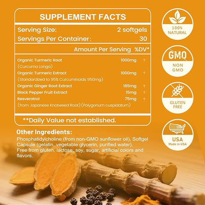 inGreens Turmeric Supplement 2275mg, 95% Curcumin, Liposomal Curcumin for Best Absorption, Curcumin Supplement for Joint Support, Bottled in USA - 300 Softgels