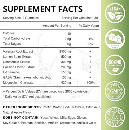 Organic Valerian Root Gummies, Herbal Supplements for Calm & Relaxation, Natural Sleep Support for Adults & Kids, Melatonin Free, Vegan, Non-GMO, Gluten Free, Apple Flavor, 60 Count