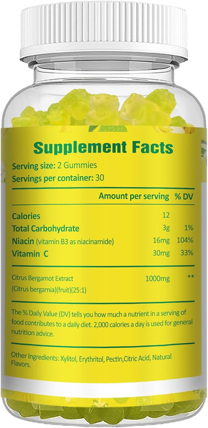 Sugar Free Citrus Bergamot Gummies - All Natural Supplements 25:1 Extract from Italian Bergamot Supplement for Healthy Anti-Aging Sugar-Free Vegan