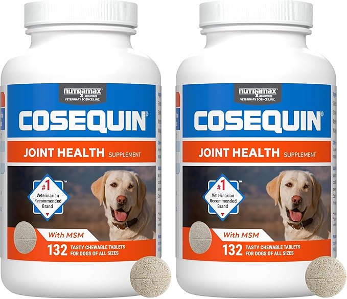 Nutramax Cosequin for Dogs Joint Health Supplement, Contains Glucosamine for Dogs, Plus Chondroitin and MSM, Supports Healthy Joints, for All Breeds and Sizes, Chewable Tablets, 132 Count (Pack of 2)