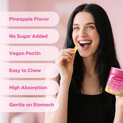 softbear Womens Probiotic Slippery Elm Gummies, Feminine Vaginal Probiotics Pineapple Gummies for Women pH Balance & Flora Health, Vegan/Sugar-Free/Non-GMO, 60 Count