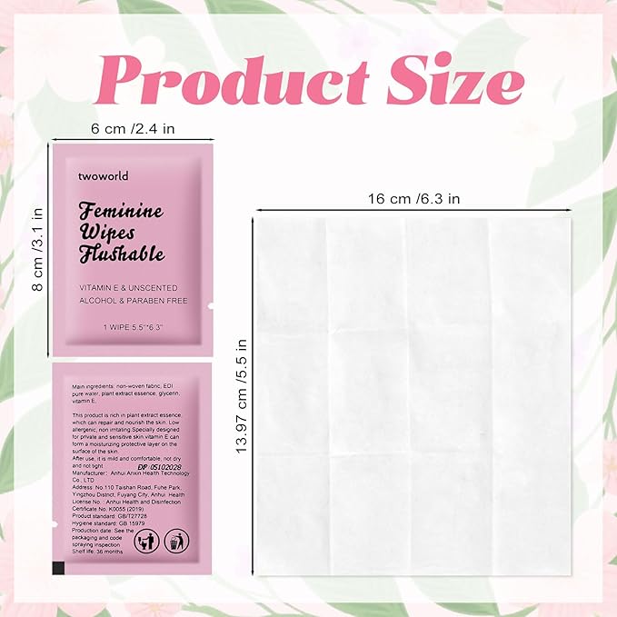Feminine Wipes Individually Wrapped, Flushable Wipes Travel,Feminine Care Vaginal Wipes for Adult,Women, Girl and Homeless (Pack of 100,Unscented)