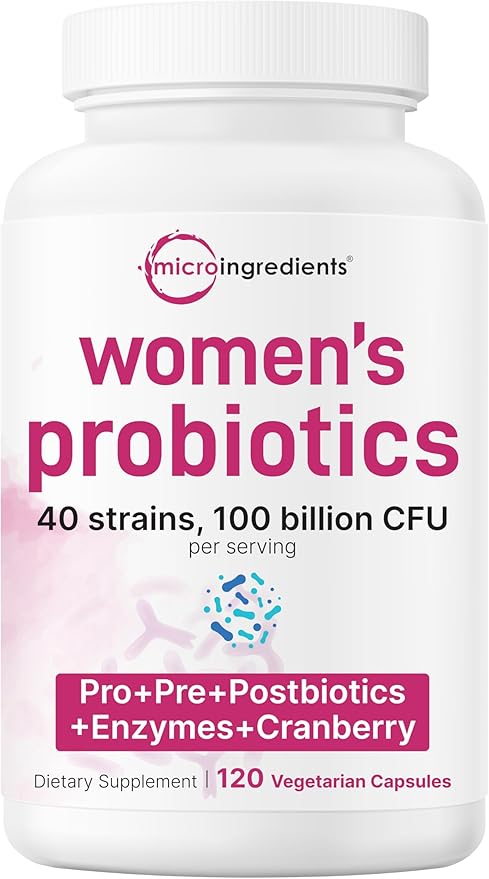 Micro Ingredients Probiotics for Women 100 Billion CFU with Prebiotics, 120 Veggie Capsules | pH Balance, Urinary Tract, Vaginal & Gut Health Support* | 40 Strains with Cranberry, D-Mannose & More