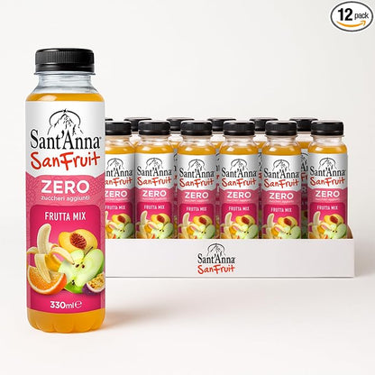 Sant’Anna SanFruit Mixed Fruit Drink 11.15 Fl Oz (12-Pack) | Italian Beverage with Real Juice (Apple, Peach, Orange, Passion Fruit, Banana) | Made with Natural Mineral Water from the Italian Alps | No Added Sugar, No Preservatives