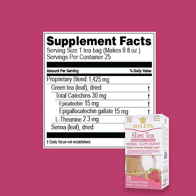 Hyleys Slim Tea Raspberry Flavor - Weight Loss Herbal Supplement Cleanse and Detox - 25 Tea Bags (1 Pack)