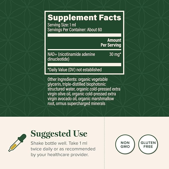 Global Healing Premium NAD+ Liquid Supplement - Sublingual NAD Drops - Liposomal NAD Plus Serum for Cellular Renewal - Nicotinamide Riboside Formula for Men & Women (2 Oz)