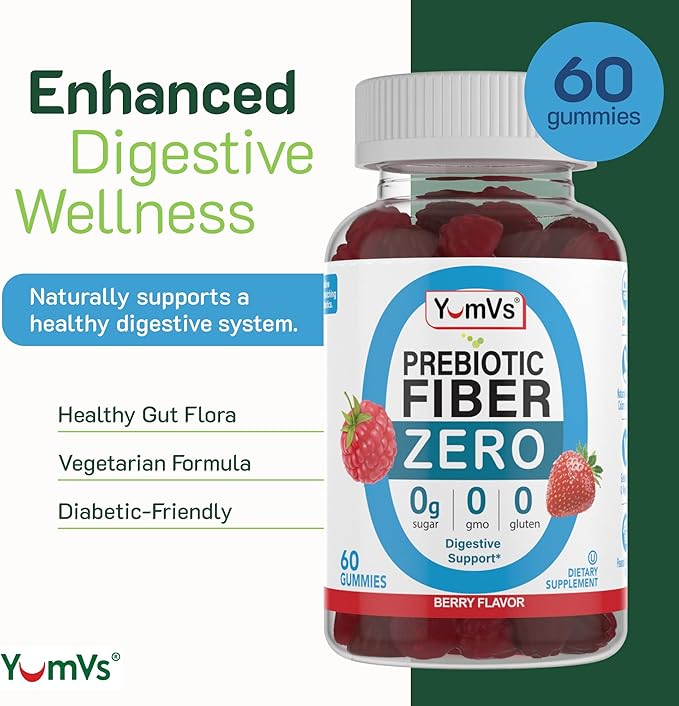 YumVs Sugar Free Fiber Gummies for Adults – 4g Prebiotic Fiber Supplement Gummies for Gut & Digestive Health – Keto Friendly, Vegan, Gluten Free, Non-GMO – Great Tasting Berry Flavor – 60 Count