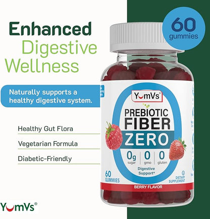 YumVs Sugar Free Prebiotic Fiber Gummies for Adults and Kids - Berry Flavor - Kosher Halal 4g High Fiber Supplement for Women and Men - Daily Fiber for Digestive Health (60 Count, 2PK)