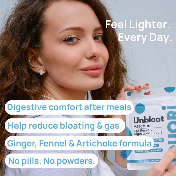 Digestion Patch - Gut Support - Bloat Relief - Ginger Root Extract + Turmeric Extract + Fennel Seed + Dandelion Root + Artichoke Leaf Extract - Vegan & Natural - 30 Patches