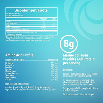 Liquid Marine Collagen Peptides for Women Men – 8000mg Hydrolyzed Collagen Liquid Supplement with Biotin & Vitamins for Hair Growth, Skin, Nails & Joints, Lemon Flavor, Sugar-Free, 14 Sachets