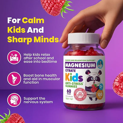 DR. MORITZ Sugar-Free Calm Magnesium Gummies for Kids and Adults - Non-GMO Magnesium Citrate Gummies - Raspberry Flavor - 3-Pack (180 Count)