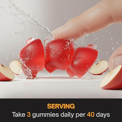 Premium 120 Creatine Gummies - Formulation with Creatine Monhydrate, Vitamin C & B6 - Vegan, Non-GMO, Sugar-Free, Red Apple Flavor