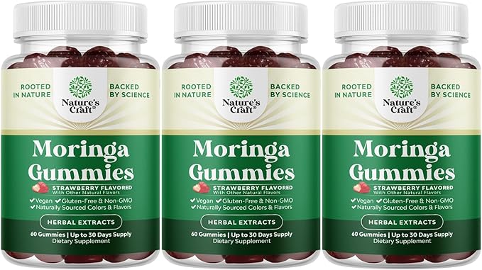 Extra Strength Moringa Gummies for Women - Natural Antioxidant Green Superfood Gummy Vitamins for Women with 10:1 Moringa Extract - Vegan Non-GMO & No Artificial Flavors or Colors - 60 Count (3 Pack)
