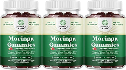 Extra Strength Moringa Gummies for Women - Natural Antioxidant Green Superfood Gummy Vitamins for Women with 10:1 Moringa Extract - Vegan Non-GMO & No Artificial Flavors or Colors - 60 Count (3 Pack)