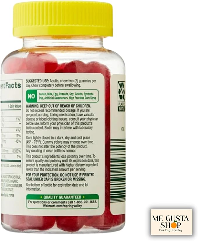 Spring Valley Biotin Vegetarian Gummies, Strawberry, 2500 mcg, 60 Count Pack of 01 + me Gusta Sticker