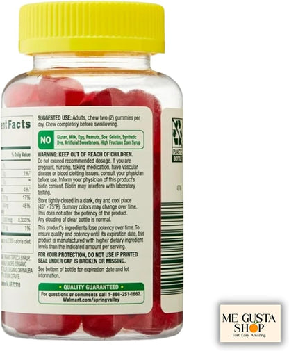 Spring Valley Biotin Vegetarian Gummies, Strawberry, 2500 mcg, 60 Count Pack of 01 + me Gusta Sticker