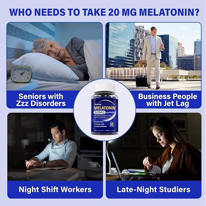 Melatonin 20mg Gummies for Adults - Max Strength Melatonin Gummy Supplement with Magnesium Glycinate, B6, B12, L-Theanine, GABA, & Herbs - Non-Habit Forming, Vegan, Natural Mixed Berry Flavor