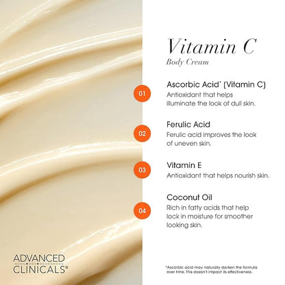 Advanced Clinicals Retinol Body Lotion + Brightening Vitamin C Lotion 2pc Skincare Set For Women & Men | Body Cream & Face Moisturizer Set Helps Improve The Look Of Dark Spots & Uneven Skin Tone, 2PC