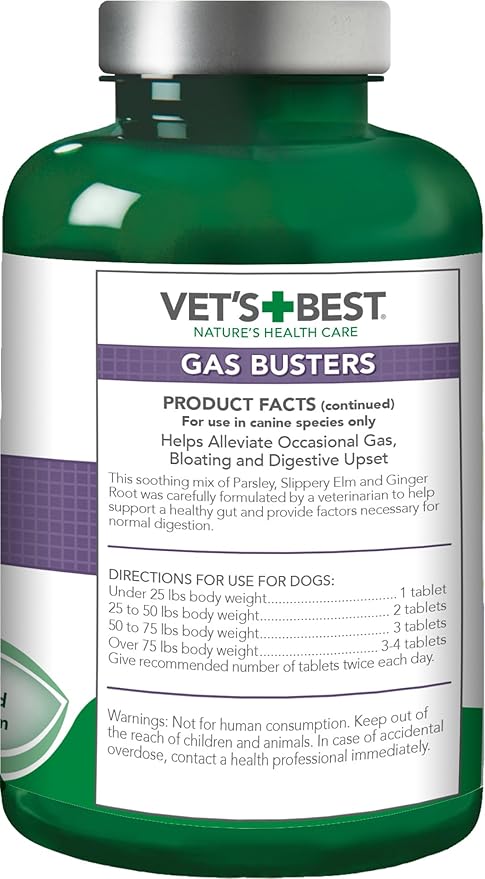 Vet's Best Gas Busters Dog Supplements - Gas, Bloating, Constipation Relief and Digestion Aid for Dogs - 90 Chewable Tablets, (Pack of 2)