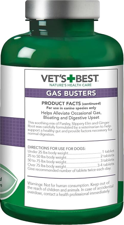 Vet's Best Gas Busters Dog Supplements - Gas, Bloating, Constipation Relief and Digestion Aid for Dogs - 90 Chewable Tablets, (Pack of 2)