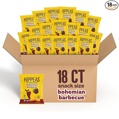 HIPPEAS Chickpea Puffs, All Dressed Barbecue, Gluten Free Snacks, Dairy Free, Vegan, 0.8oz, Pack of 18, 3g Protein, 2g Fiber, Crunchy, Nutritious, Baked Plant Protein Snack, Non-GMO, Kosher