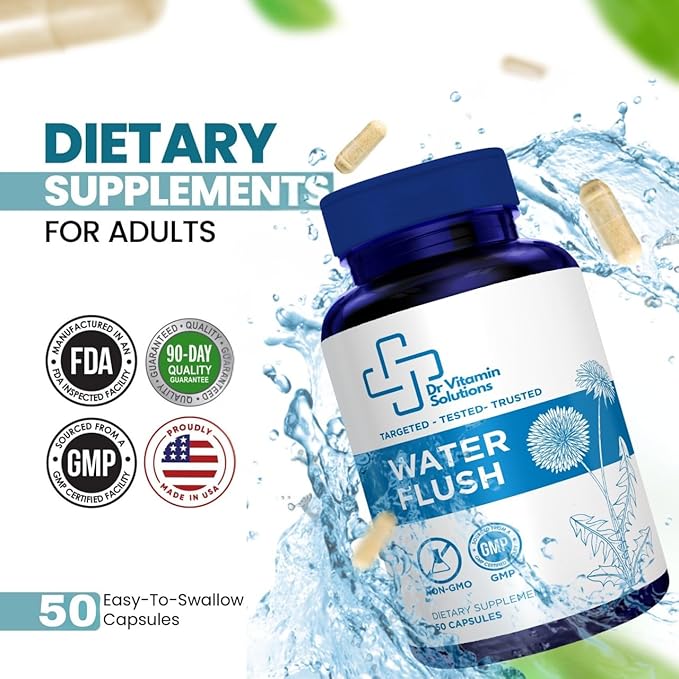 Diuretic Water Pills - Water Flush - Bloating Relief for Women & Men, Swelling & Water Retention | Natural Green Tea, Dandelion Leaf & Cranberry Detox, Water Weight Support, 50 Caps