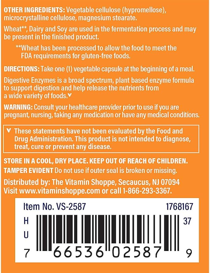 The Vitamin Shoppe Digestive Enzymes - Complete Digestive Support & Bloating Relief | Plant-Based Multi-Enzyme | 90 Veggie Caps | Vegan