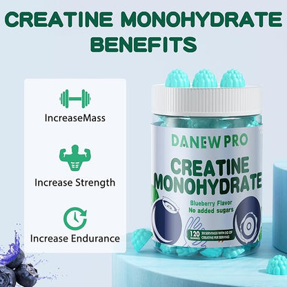 NSF Certified Creatine Gummy 5g.Creatine Monohydrate Gummies for Men & Women, Creatine Monohydrate for Muscle Strength, Muscle Builder, Energy Boost, Pre-Workout Supplement(120 Count)-Blueberry Flavor