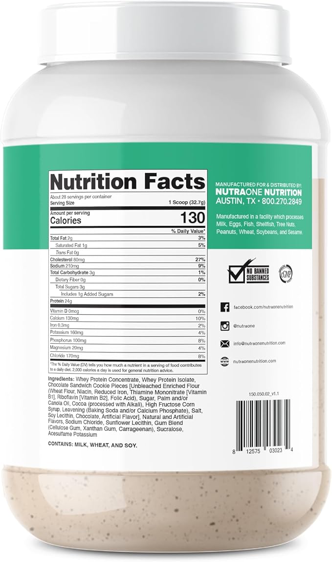 NutraOne ProteinOne Whey Protein Promote Recovery and Build Muscle with a Protein Shake Powder for Men & Women (Mint Chip Ice Cream, 2 LB)