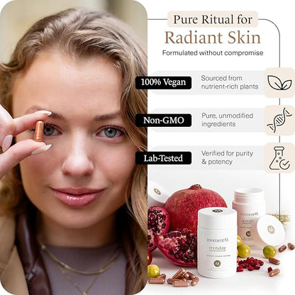 momentM Revitalize Skin Hydration Supplement, Vegan Collagen Alternative with Ceramosides & Astaxanthin - Hyaluronic Acid Supplements for Anti-Aging, Wrinkles & Fine Lines, 60 Hyaluronic Acid Capsules