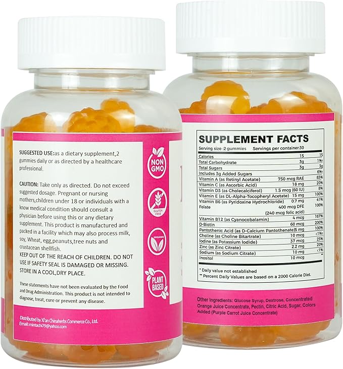 AromPCOSLife Inositol Gummies Support Ovulation, 2 Packs Vitamin Gummies Support Menstrual Cycle & Hormonal Balance for Women, Orange Flavor Inositol Gummy with Myo-Inositol, Folate and Vitamin B6 B12