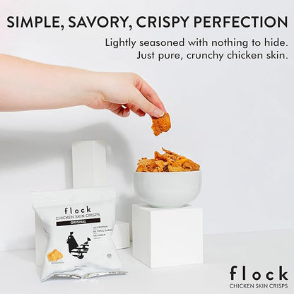Flock Keto Chicken Skin Chips – Original Flavor, Low Carb, High Protein, Gluten-Free Chicken Crisps, Keto Snack, Low Carb Chips, Protein Crackers, Diet Snacks, 8-Pack (1oz)