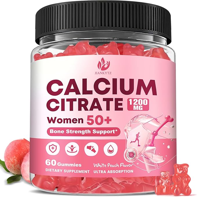 Calcium Citrate with Vitamin D3 Gummies for Women 50 Plus - Bones, Teeth, Immune Support, 1200mg Calcium Citrate Gummies with Vitamin D3 K2, Vegan, Sugar-Free, 60 Count
