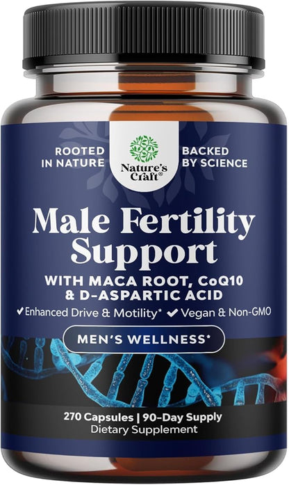Pre Conception Male Fertility Supplement - Semen Volume Booster with CoQ10, Maca Root, Methyl Folate & D-Aspartic Acid - Mens Fertility Supplement for Sperm Motility - Conception for Him - 270 Count