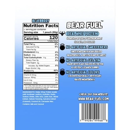Bear Fuel Protein Gummies – 20g Protein Candy Snack – High Protein, Zero Sugar, Naturally Sweetened Gummy Bears – Fruit Variety (3, Blueberry)