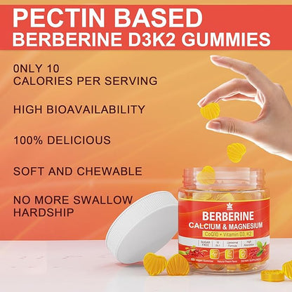 LILICARE Berberine Supplement Gummies Sugar Free, Extra Absorption with Liposomal Berberine & Berberine HCI, Calcium, Magnesium, AMPK Activitor for Sugar & Level, Immune, Energy, Metabolism -Pack of 2