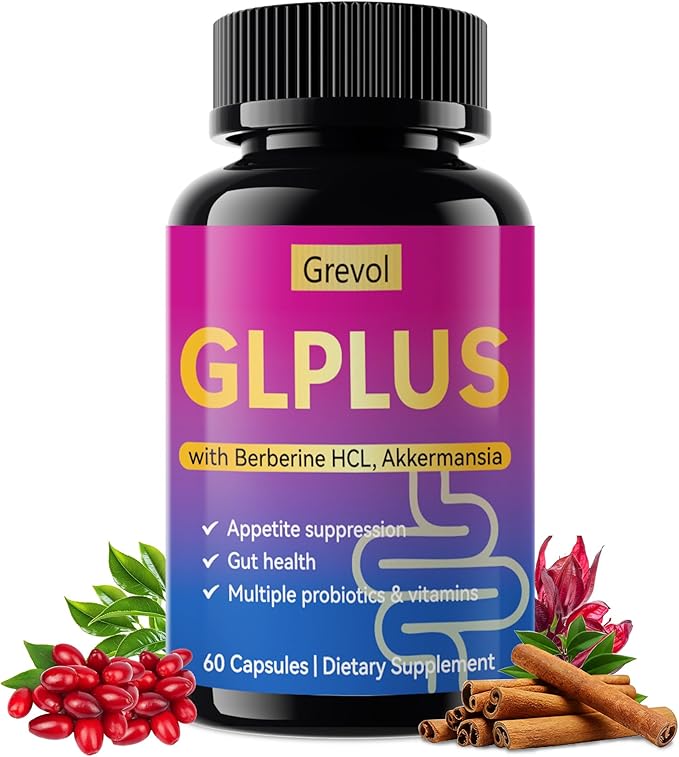 Grevol GLP-1 Support Supplement for Women : Berberine Supplement with Ceylon Cinnamon & Akkermansia for Weight Management - Appetite Suppressant & Metabolism Support – 60 Capsules