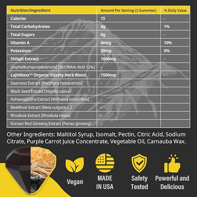 Shilajit Gummies for Men | Shilajit for Men – 85+ Trace Minerals & Fulvic Acid| Shilajit Supplement | 60 Gummies