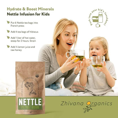 Nettle Tea Organic (100 Tea Bags) - Stinging Nettle Leaf TeaBags (Urtica Dioica) - Te de Ortiga Verde Organica - Support Digestion, Fluid Balance, Kidney, Skin, Hair
