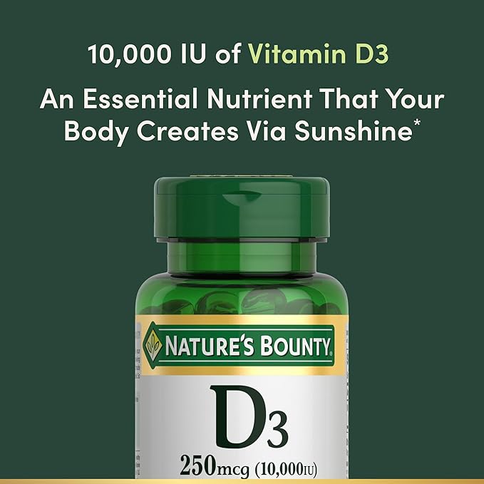 Nature's Bounty Vitamin D for Immune Support, Vitamin D Provides Immune Support and Promotes Healthy Bones, 10000IU, 72 Softgels (Pack of 2)