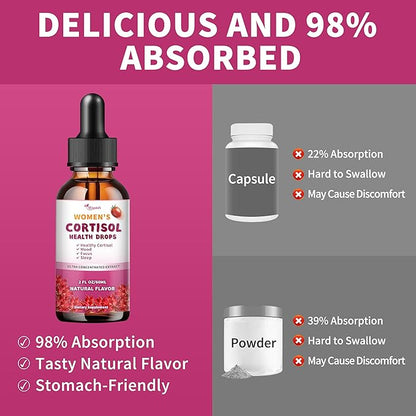 Cortisol Supplements for Women Liquid Drops, Natural Herbal Extract Complex for Women, Cortisol Reducer - Promote Relaxation and Support Mood - 30 Day Vegan Supply