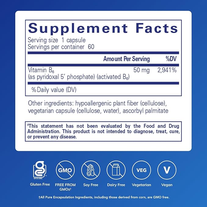 Pure Encapsulations P5P 50 - Active Vitamin B6 - Supports Energy Metabolism & Brain Health* - Gluten Free & Non-GMO - 60 Capsules