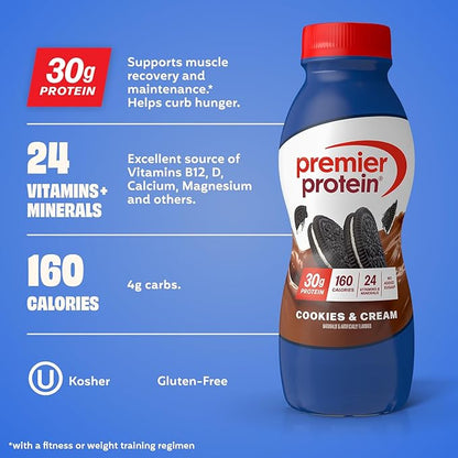 Premier Protein Shake, Cookies & Cream, 30g Protein, No Added Sugar, 24 Vitamins & Minerals to Support Immune Health, 11.5 fl oz, 12 Pack