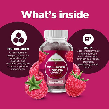 Hydrolyzed Collagen Peptides for Women with Biotin - Hair, Skin and Nails Vitamins for Elasticity, Vitality & Hydration Gummies - Naturally Sourced Biotin and Collagen for Women - 90 Count