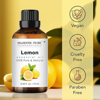 Majestic Pure Lemon Essential Oil - 100% Pure Lemon Oil for Aromatherapy, Massage & Topical Uses, Perfect for Diffuser & Essential Oil Diffuser - 1 Fl Oz