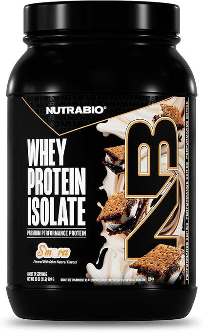 NutraBio 100% Whey Protein Isolate Protein Powder, 25g Protein with Complete Amino Acid Profile, Non-GMO, Soy & Gluten Free, Low Carb, Low Calorie Whey Protein Powder, S'Mores, 2 Lbs