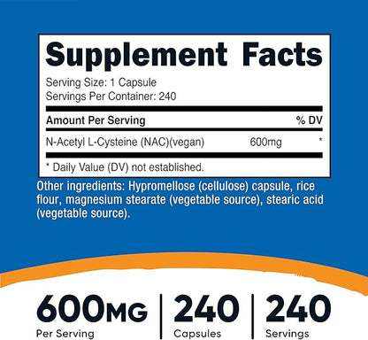 Nutricost N-Acetyl L-Cysteine (NAC) 600mg, 240 Vegetarian Capsules - Vegan, Non-GMO, Gluten Free (Pack of 2)