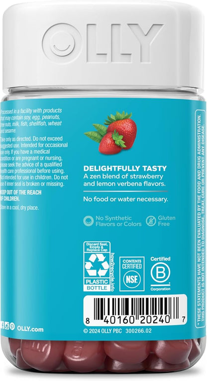 OLLY Goodbye Stress Gummy, GABA, L-Theanine, Lemon Balm, Stress Relief Supplement, Berry - 74 Count