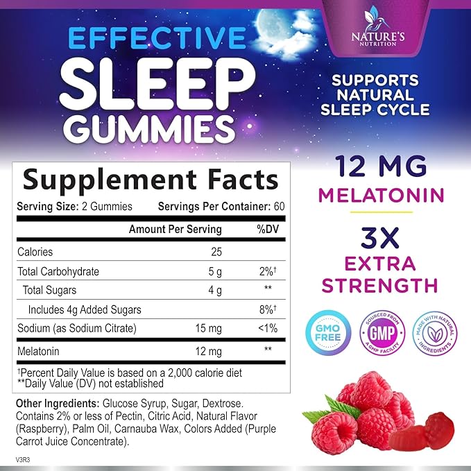 Melatonin Sleep Gummies - 12mg Per Serving - Extra Strength Sleep Support Melatonin Gummy for Adults - Vegan Sleeping Gummy Supplement to Support Restful Sleep - Tasty Berry Flavor - 120 Gummies